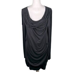 Anna Scott Black Long Sleeve Boho front Tassel Detail Dress Size Large